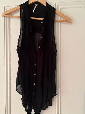 Free People Black Sheer Button-Front Camisole